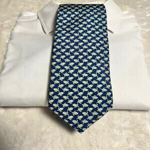 Jos A Bank Sea Turtle Silk Tie 58"x3.5" Blue & Green Eco-Friendly Animal Rescue